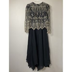 Cachet by Bari Protas Vintage Dress Women's Size 6 Embroidery Asymmetrical Sheer